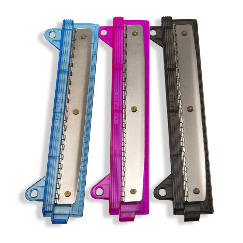Officemate Ring Binder Hole Punch, Pink,Teal,Smoke, Pack of 3 (90114) - Image 1